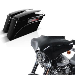 Set: Seitenkoffer für Harley Davidson Road King Classic (FLHRC/I) 98-13 Black Latch Craftride + Batwing Verkleidung für Harley Davidson Road King Classic / Special 98-21 Craftride schwarz_1