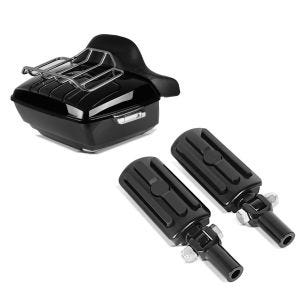 Set: Topcase King OLR für Harley Fat Boy / 114 schwarz Craftride + Sozius Fussrasten Set mit Halter für Harley Fat Boy 00-17 BL1 schwarz Craftride_1