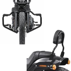 Set: Sturzbügel Mustache für Harley Davidson Softail 18-21 Schutzbügel 32mm schwarz Craftride + Sissy Bar CL Fix für Harley Fat Bob / 114 18-21 schwarz Craftride_1