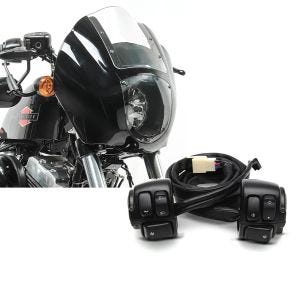 Set: Lampenmaske für Harley Dyna Super Glide / Custom Lichtmaske Craftride Q1 klar + Lenkerschalter für Harley Davidson Dyna Super Glide 96-04 Lenkerarmatur schwarz Craftride_1