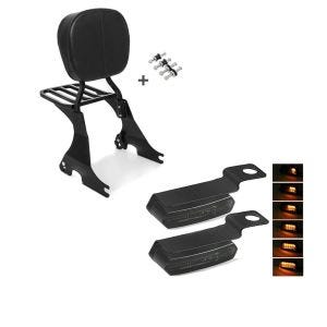 Set: Sissybar für Harley Davidson Sportster 1200 Iron 18-20 Craftride inkl. Gepäckträger und Docking Kit schwarz + Lenkerblinker für Harley Davidson Sportster 1200 Iron / Low Lauflicht Blinker LED Lumitecs TS4 getönt_1