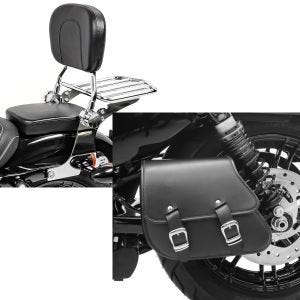Set: Sissybar Harley Sportster 1200 Custom 96-20 Craftride Fast Driver-L Flex inkl. Gepäckträger chrom + Schwingentasche + Halter für Harley Sportster 1200 Custom 01-20 Craftride_1