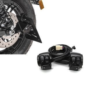 Set: Kennzeichenhalter seitlich S für Harley Sportster 883 04-10 schwarz Craftride + Lenkerschalter für Harley Davidson Sportster 883 96-10 Lenkerarmatur schwarz Craftride_1