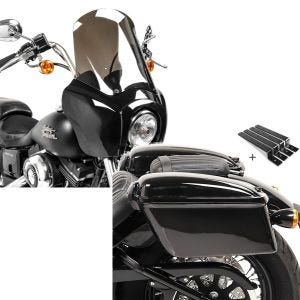 Set: Frontverkleidung für Harley Dyna Low Rider 99-17 Craftride MG5 mit Scheibe schwarz-rauchgrau + Seitenkoffer Oregon mit Haltesatz für Harley Dyna Low Rider / S Craftride_1