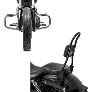 Set: Sissybar Harley Davidson Dyna Super Glide Custom 06-15 Craftride Fast Rider-L schwarz + Sturzbügel für Harley Davidson Dyna Super Glide Custom 06-15 Craftride Mustache chrom_1