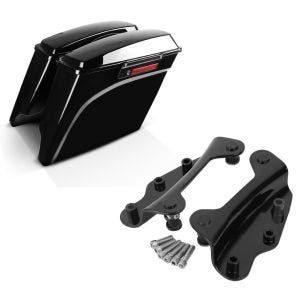 Set: Seitenkoffer Stretched Harley Road Glide Custom (FLTRX) 10-13 schwarz mit Verschluss Craftride + 4-Punkt-Montagekit für Harley Davidson Touring Modelle 2009-2013 schwarz Craftride_1