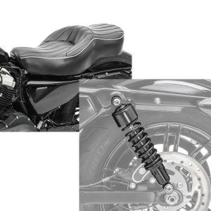 Set: Doppel Sitzbank für Harley Sportster 883 Iron 09-20 VM2 Sitz Craftride + Stoßdämpfer 11,9 Zoll Harley Davidson Sportster 883 Iron 09-20 Craftride schwarz_1