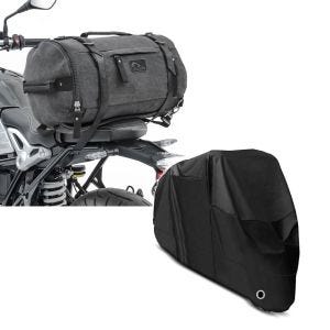 Set: Hecktasche Vintage 35L für Triumph Bonneville T120 / T100 grau Craftride + Abdeckplane Triumph Bonneville T100 / T120 / Speedmaster Craftride XL in schwarz_1