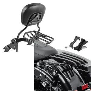 Set: Sissybar Harley Street Glide (FLHX) 09-21 Craftride Fast Driver-L Flex inkl. Gepäckträger schwarz + Gepäckträger und Montagekit für Harley Davidson Street Glide 09-13 Craftride XB schwarz_1