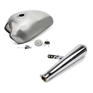 Set: Cafe Racer Tank Yamaha SR 500 / 400 / 250 / 125 9Ltr Bully von Craftride + Craftride Endschalldämpfer Yamaha SR 500 / 400 / 250 / 125 Caferacer Cone chrom_1