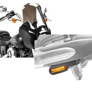 Set: Frontverkleidung für Harley Dyna Street Bob 06-17 Craftride MG5 mit Scheibe schwarz-rauchgrau + LED Lenkerblinker für Harley Davidson Dyna Street Bob Lumitecs Blinker XS getönt_1