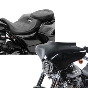 Set: Sitzbank für Harley Road King Special 17-21 Craftride RH3 schwarz + Batwing Verkleidung für Harley Davidson Road King Classic / Special 98-21 Craftride schwarz_1