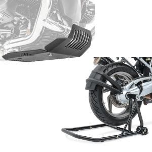 Set: Motorschutz für BMW R NineT Urban G/S 17-21 Motoguard Aluminium Bugspoiler Unterbodenschutz schwarz + Einarmständer BMW R NineT Urban G / S 17-21 Montageständer ConStands Single-Classic schwarz_1