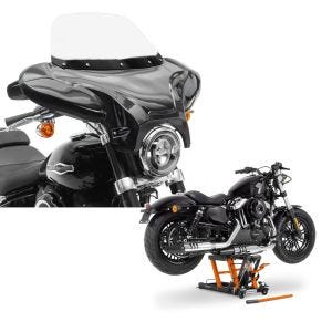 Set: Batwing Verkleidung für Honda Shadow VT 750 C Craftride mit Windschild schwarz + Hebebühne Honda Shadow VT 750 C ConStands Mid-Lift L in orange_1