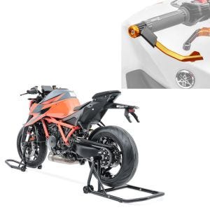 Set: Einarm Montageständer Set für KTM 1290 Super Duke R 14-21 Motorradständer hinten vorne Constands CLS + Hebelschützer für KTM 1290 Super Duke GT / R X1 orange_1
