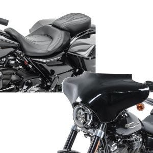 Set: Sitzbank für Harley Road King Classic 09-19 Komfortsitzbank Craftride CV schwarz + Batwing Verkleidung für Harley Davidson Road King Classic / Special 98-21 Craftride schwarz_1