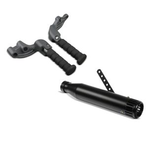 Set: Sozius Fussrasten Set mit Halter für Indian Scout, Sixty, Bobber 15-19 Craftride + Craftride Endschalldämpfer Indian Scout Auspuff Straight schwarz_1