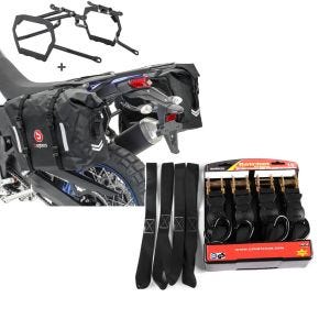 Set: Satteltaschen Set WP8 für Honda Africa Twin Adventure Sports 1100 20-21 mit Kofferträger Bagtecs + Motorrad Spanngurt Set ConStands mit Ratsche und Haken inkl 4x Zurrschlaufe in schwarz_1
