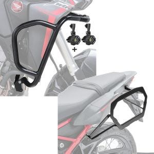 Set: Set Verkleidungsschutzbügel + Scheinwerfer für Honda Africa Twin 1100 20-21 Motoguard schwarz + Kofferträger für Honda Africa Twin 1100 20-21 Bagtecs SLP für Alukoffer und Satteltaschen_1