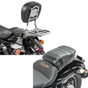 Set: Sissybar Harley Sportster 883 Iron 09-20 Craftride Fast Driver-S inkl. Gepäckträger chrom + Sozius Sitz mit Polsterung für Harley Sportster Forty-Eight 48/ 883 Iron Craftride_1