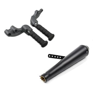 Set: Sozius Fussrasten Set mit Halter für Indian Scout, Sixty, Bobber 15-19 Craftride + Craftride Endschalldämpfer Indian Scout / Bobber / Sixty Caferacer Cone schwarz_1