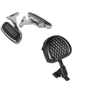 Set: Beifahrer Trittbretter + Halter CF2S für Harley Street Glide 06-21 Craftride + Fahrer Rückenlehne Diamond für Harley Street Glide 06-21 schwarz Craftride_1