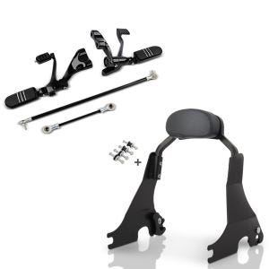 Set: Vorverlegte Fußrastenanlage für Harley Sportster 883 R Roadster 04-13 Craftride schwarz + Sissy Bar S1 für Harley Davidson Sportster 883 R Roadster 04-15 abnehmbar mit Docking Kit schwarz Craftride_1