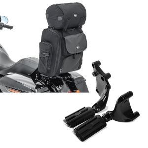 Set: Sissybar Tasche für Harley Sportster Forty-Eight 48 / Special Hecktasche Craftride SXL mit Gepäckrolle + Sozius Fussrasten Set +kit für Harley Sportster Forty-Eight 48 Special 18-20 BL1 Craftride_1