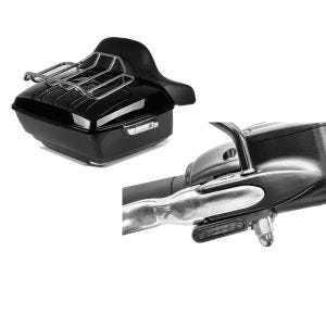 Set: Topcase King OLR für Harley Fat Boy / 114 schwarz Craftride + LED Lenkerblinker für Harley Davidson Breakout / Fat Boy / 114 Lumitecs Blinker M2 getönt_1