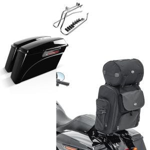 Set: Set mit Seitenkoffer und Kofferträger CR für Harley Fat Boy 90-17 LB Craftride + Sissybar Tasche für Harley Fat Boy / 114 Hecktasche Craftride SXL mit Gepäckrolle_1