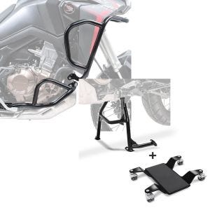 Set: Sturzbügel Set für Honda Africa Twin 1100 20-21 oben und unten Schutzbügel + Hauptständer + Rangierhilfe für Honda Africa Twin 1100 20-21 Constands Rangierplatte schwarz_1
