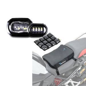 Set: LED Scheinwerfer für BMW F 800 GS / Adventure 08-18 Hauptscheinwerfer mit ECE Lumitecs QL2 + Motorrad Luftkissen BMW F 800 GS / Adventure Tourtecs Air Deluxe S schwarz_1