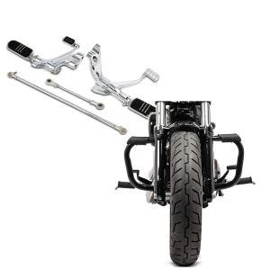 Set: Vorverlegte Fußrastenanlage für Harley Sportster 883 04-10 Craftride chrom + Sturzbügel für Harley Davidson Sportster 883 (XL 883) 04-10 Craftride Mustache schwarz_1