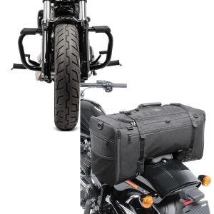Set: Sturzbügel für Harley Davidson Sportster 1200 Nightster (XL 1200 N) 08-12 Craftride Mustache schwarz + Hecktasche für Harley Sportster 1200 Nightster SQ1 Craftride 52l schwarz_1
