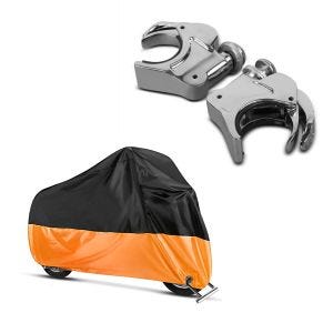 Set: Windschild Klammern 39mm für Harley Davidson Sportster 1200 Custom 96-20 chrom Craftride + Abdeckplane Harley Sportster 1200 Custom / Nightster / Iron Craftride XL in schwarz-orange_1
