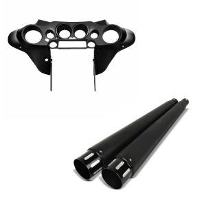 Set: Auspuff Schalldämpfer TP1 für Harley Davidson Electra Glide Ultra Classic 95-16 schwarz Craftride + Innenverkleidung Batwing für Harley Electra Glide Ultra Classic 96-13 schwarz glänzend Craftride_1