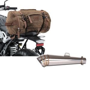 Set: Hecktasche Vintage 25L für Triumph Bonneville T120 / T100 braun Craftride + Zaddox Endschalldämpfer Triumph Bonneville T100 / T120 Auspuff GP-S_1