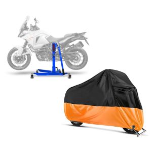 Set: Zentralständer KTM 1290 Super Adventure S 17-20 blau Motorradheber ConStands Power-Classic + Abdeckplane KTM 1290 Super Adventure / R / S / T Craftride XXL in schwarz-orange_1