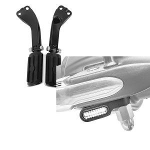 Set: Sozius Fussrasten Set mit Halter für Harley Dyna Street Bob 06-17 BL1 schwarz Craftride + LED Lenkerblinker für Harley Davidson Dyna Street Bob Lumitecs Blinker XS getönt_1
