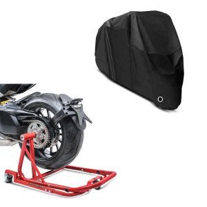 Set: Rangierhilfe Honda CB 1000 R 08-16 Montageständer ConStands Single Mover Rot + Abdeckplane Honda CBF 1000 / F  CBF 500 / 600 / S  CB 1000 R Craftride XL in schwarz_1