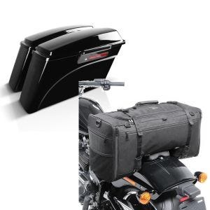 Set: Seitenkoffer für Harley Davidson Road King Classic (FLHRC/I) 98-13 Black Latch Craftride + Hecktasche für Harley Road King / Classic SQ1 Craftride 52l schwarz_1