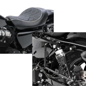 Set: Solo Sitz für Harley Sportster Forty-Eight 48 10-20 Craftride SR4 Sitzbank + Satteltaschenhalter für Harley Sportster Forty-Eight 48 16-20 links Craftride_1