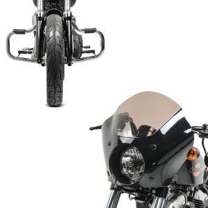 Set: Verkleidung für Harley Dyna Super Glide Custom 06-15 Lampenmaske Craftride Gauntlet MG4 + Sturzbügel für Harley Davidson Dyna Super Glide Custom 06-15 Craftride Mustache chrom_1
