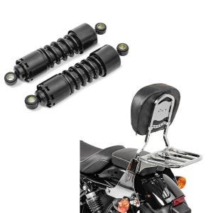 Set: Stoßdämpfer 11 Zoll Harley Sportster 883 Iron Federbeine von Craftride schwarz + Sissybar Harley Sportster 883 Iron 09-20 Craftride Fast Driver-S inkl. Gepäckträger chrom_1