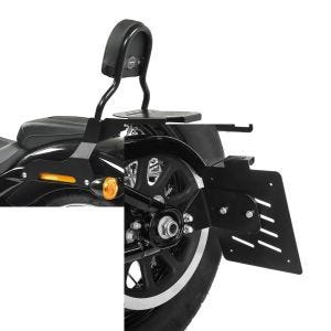 Set: Sissy Bar CL Fix für Harley Breakout / 114 18-21 mit Gepäckträger schwarz Craftride + Seitlicher Kennzeichenhalter für Harley Davidson Softail 18-21 Craftride schwarz_1