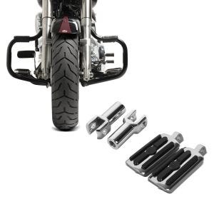 Set: Sturzbügel für Harley Davidson Fat Boy 2000-2017 Craftride Mustache schwarz + Sozius Fussrasten Set mit Halter für Harley Fat Boy 00-17 CR1 chrom Craftride_1