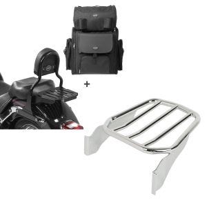 Set: Sissy Bar CL Fix + Hecktasche XL für Harley Fat Boy 07-17 mit Gepäckträger schwarz Craftride + Gepäckträger für Harley-Davidson Softail 06-17 chrom Craftride_1
