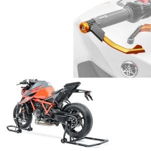 Set: Einarm Montageständer Set für KTM 1290 Super Duke GT 16-21 hinten vorne RB + Hebelschützer für KTM 1290 Super Duke GT / R X1 orange_1