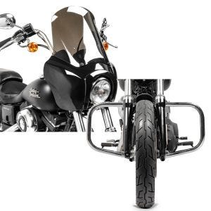 Set: Frontverkleidung für Harley Dyna Street Bob 06-17 Craftride MG5 mit Scheibe schwarz-rauchgrau + Sturzbügel für Harley Davidson Dyna Street Bob 06-17 Craftride DN1 chrom_1