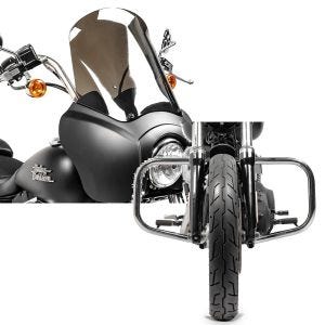 Set: Frontverkleidung für Harley Dyna Street Bob 06-17 Craftride MG5 mit Scheibe schwarz-matt rauchgrau + Sturzbügel für Harley Davidson Dyna Street Bob 06-17 Craftride DN1 chrom_1